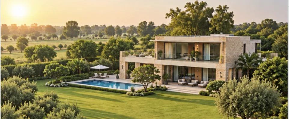 1 acre luxury farmhouse with private pool and lawns, The Farm District New Chandigarh (artist's impression)